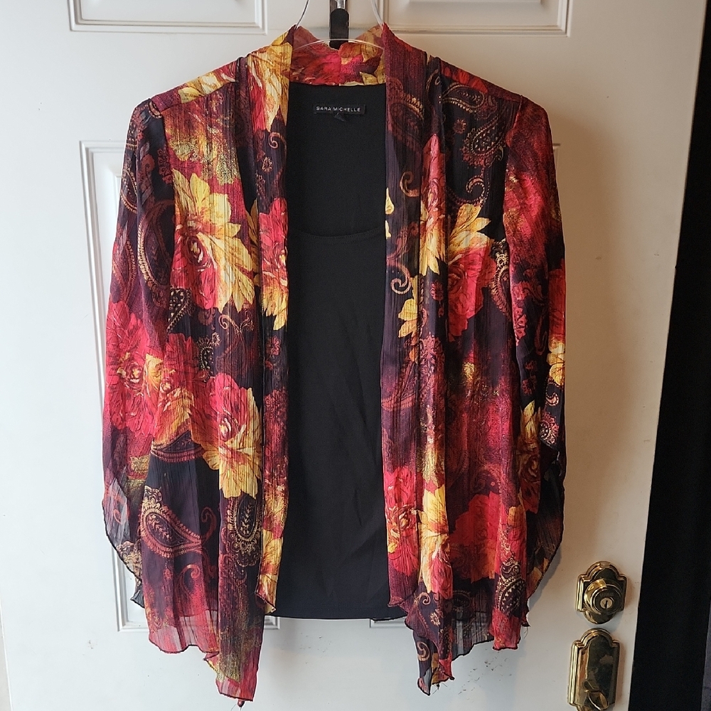 Sara Michelle Red and Yellow Floral Kimono Style Blouse Size 2X